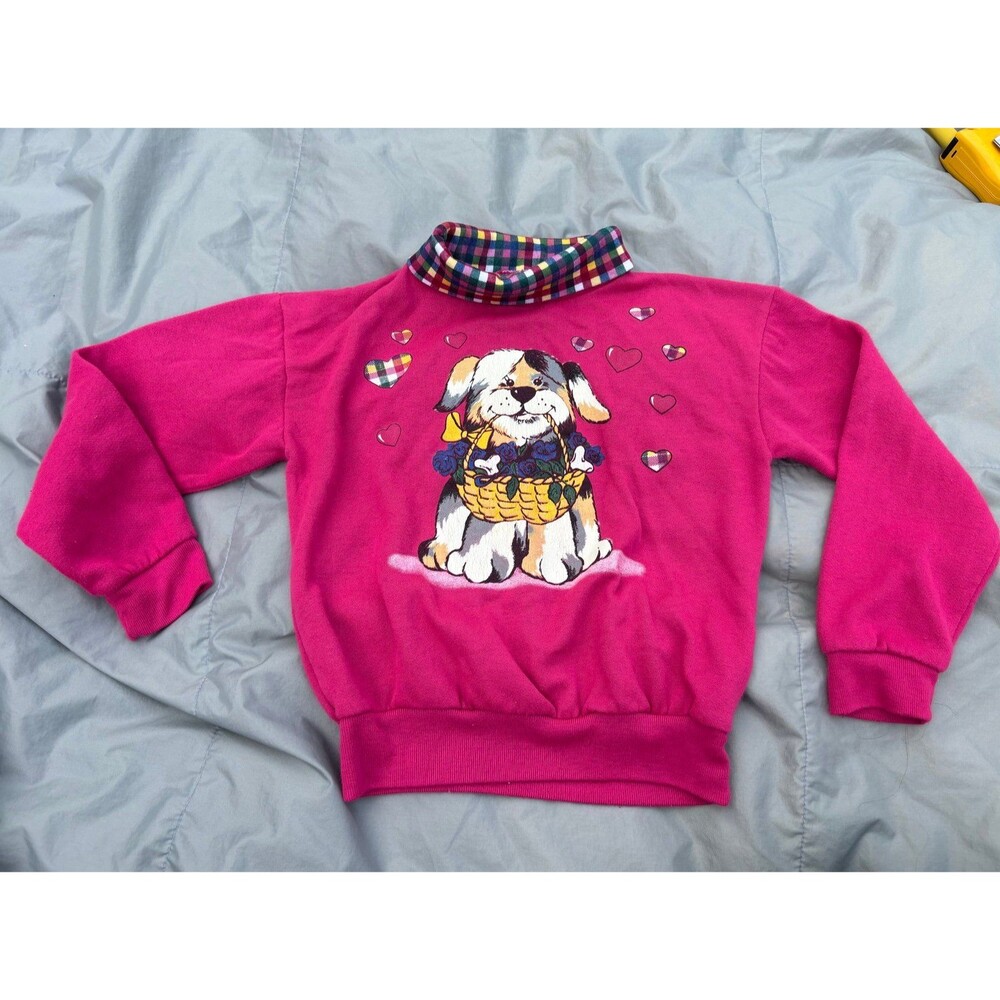 Vintage basic editions girls sweatshirt sweater 6 pink puppy dog floral
